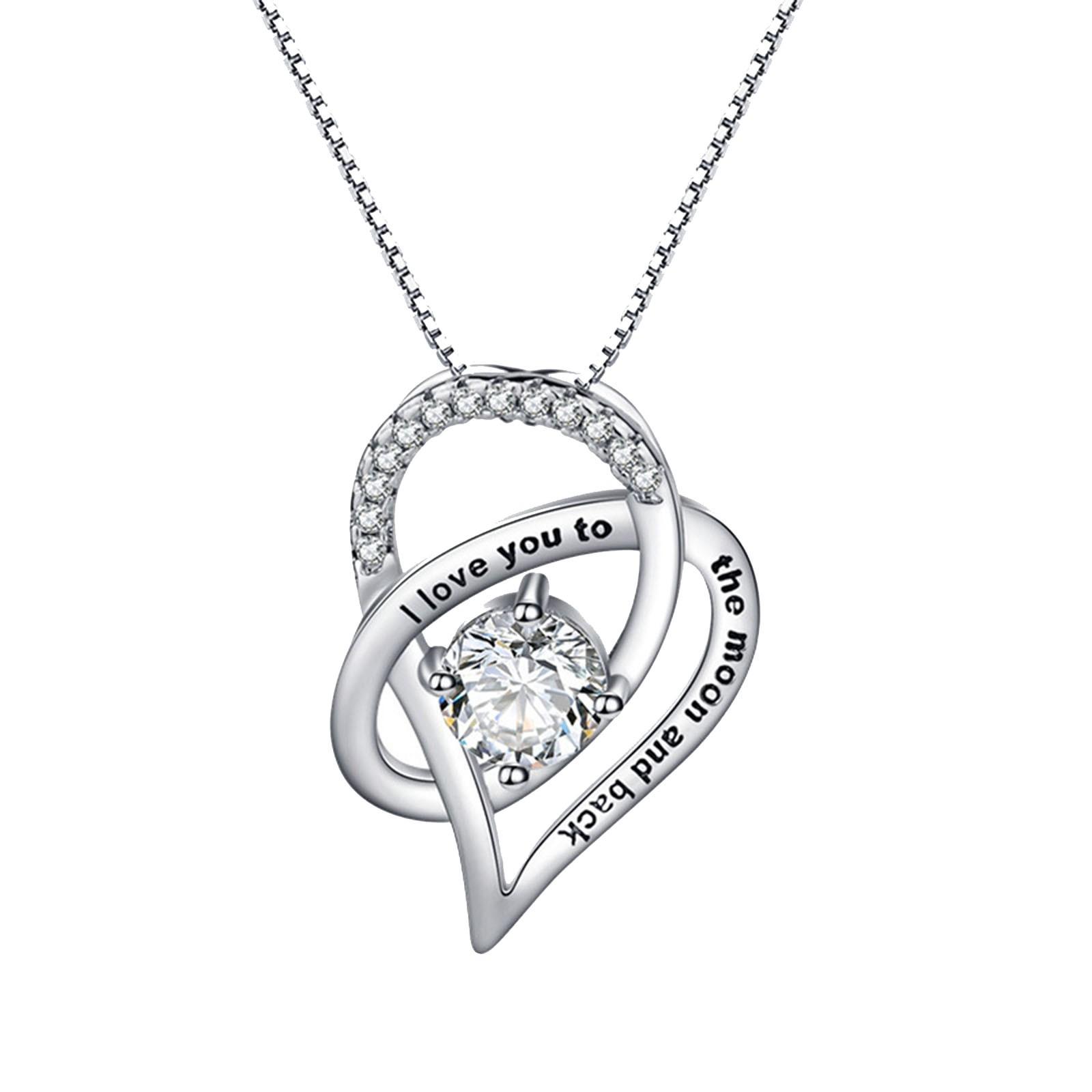 Heart Pendant Necklace Lettering Clavicle Chain-Valentine s Day, Mother s Day Gift Jewelry One Size