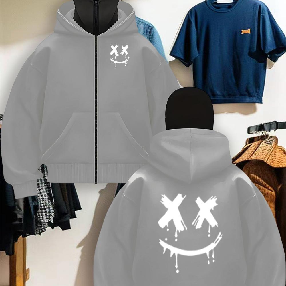 Men's Heavy-duty Full Zipper Hooded Jacket, Full Zipper Hooded Sweatshirt, Outdoor Halloween Christmas Gift