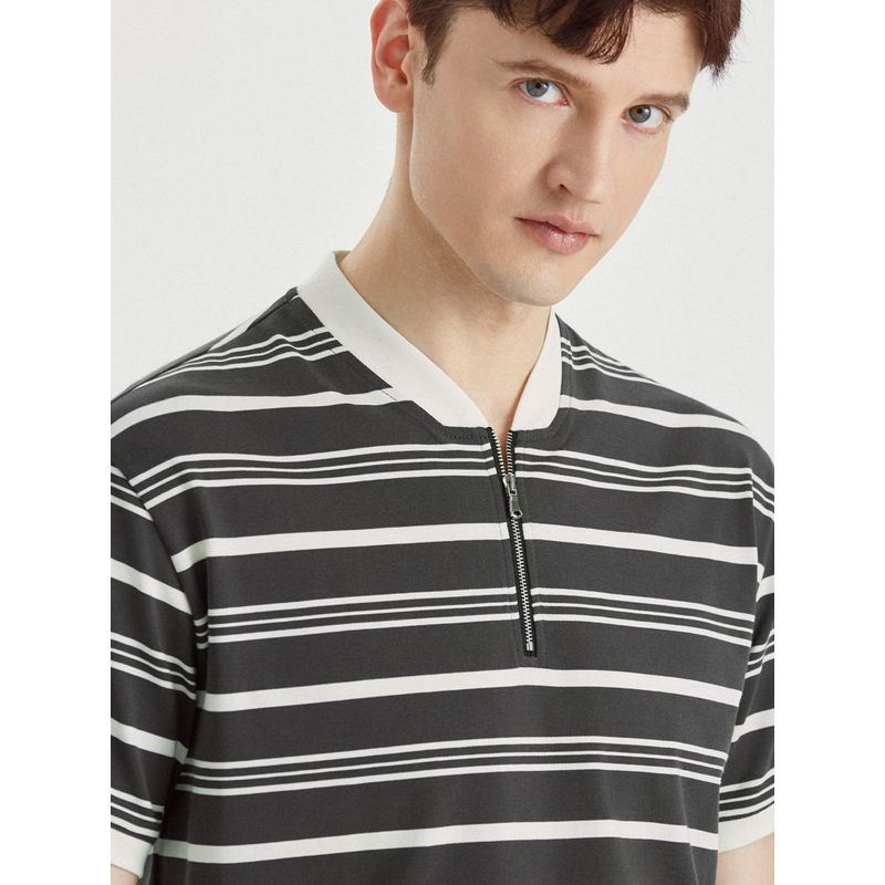 Paper Crane Men Stripes Short Sleeve Summer Fashion Baseball Collar Half Sleeve Lightweight Stretch T-shirt Classic Stripes Tops