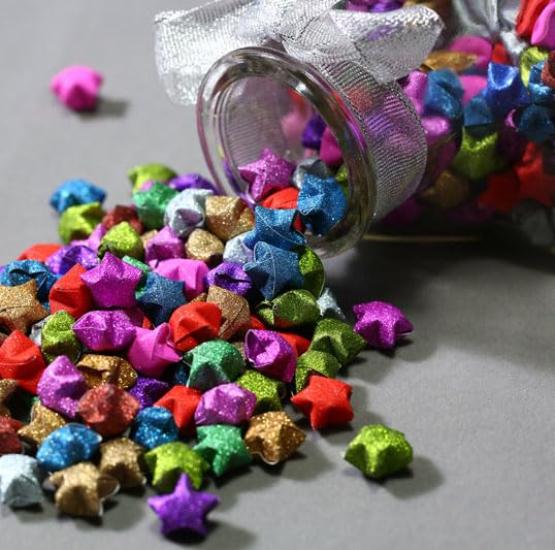 BetterJonny Lucky Star Origami 720 18 Glittery Origami Paper for DIY Crafts Strips, Sheets, Colors,