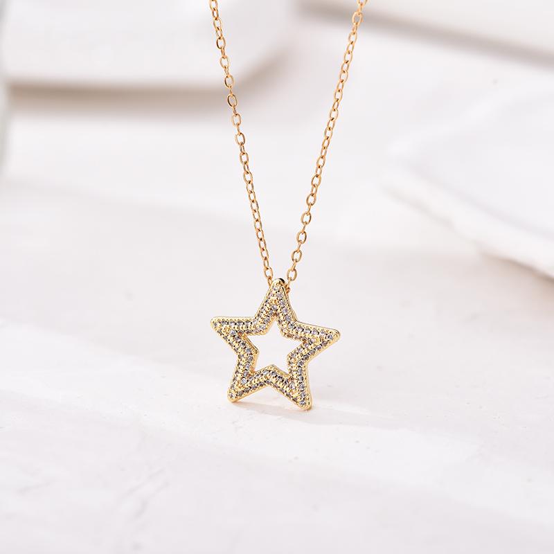 Trendy Multicolor Star Zincon Pendant Necklace For Women Stainless Steel Chain Choker Vintage Necklace Female Daily Jewelry Gift