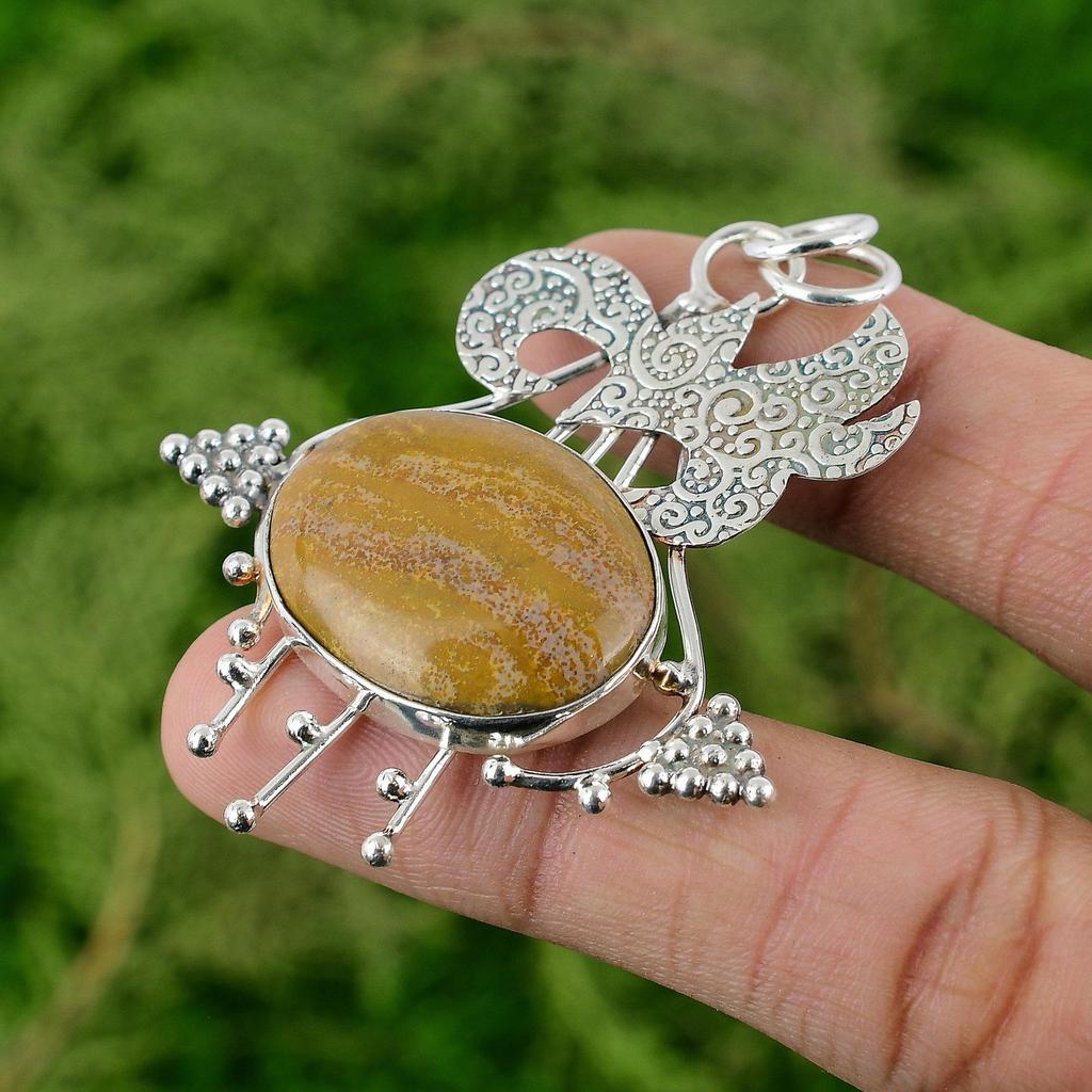 Daughters Day Sale Ocean Jasper Gemstone 925 Silver Birthday New Pendant Jewelry