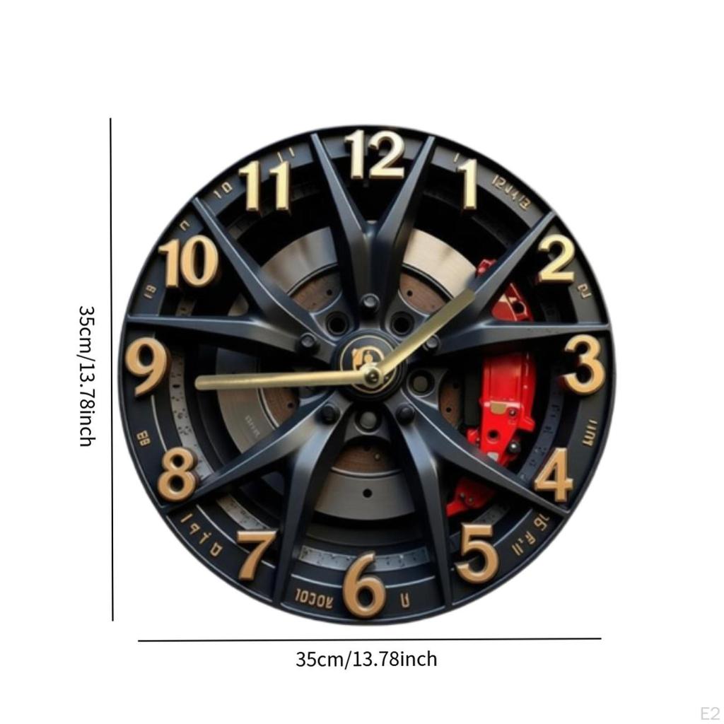 2D Car Wheel Hub Pattern Wall Clock Timepiece Modern Battery Operated Silent No Ticking