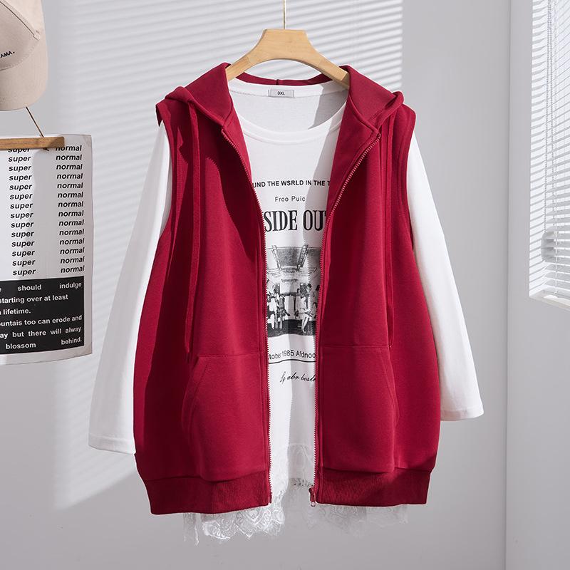 Autumn New Plus Size Hooded Korean Style Slimming Loose Casual Vest Jacket S5660