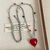 Stylish Versatile Sweater Chain Heart Shaped Pendant Necklace Featuring Adjustable Cord Red Resin Women Fashion