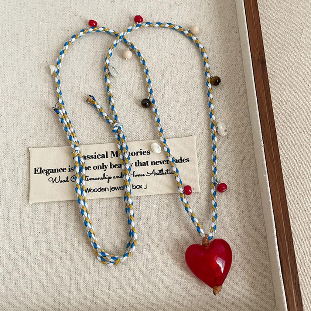 Stylish Versatile Sweater Chain Heart Shaped Pendant Necklace Featuring Adjustable Cord Red Resin Women Fashion