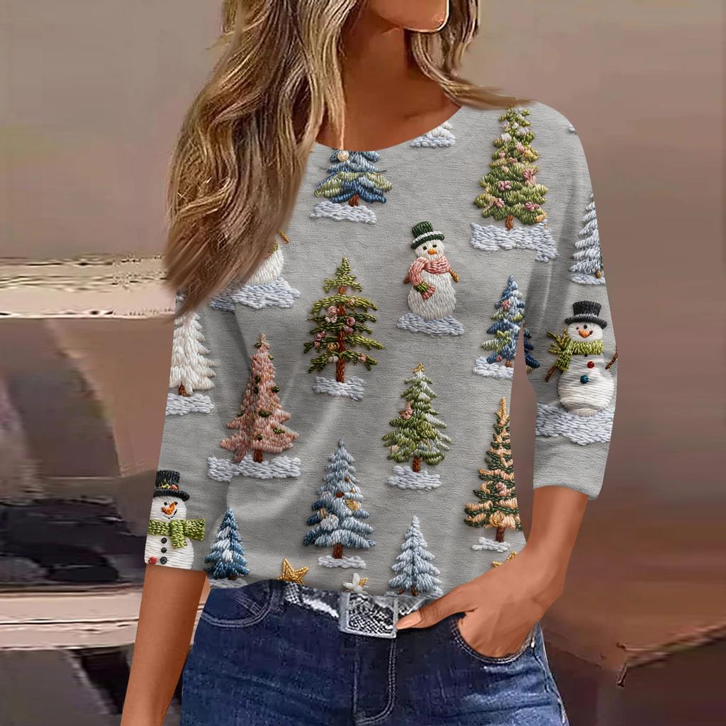 3/4 Sleeve Shirts For Women Print Graphic Tees Blouses Casual Plus Size Basic Tops Pullover