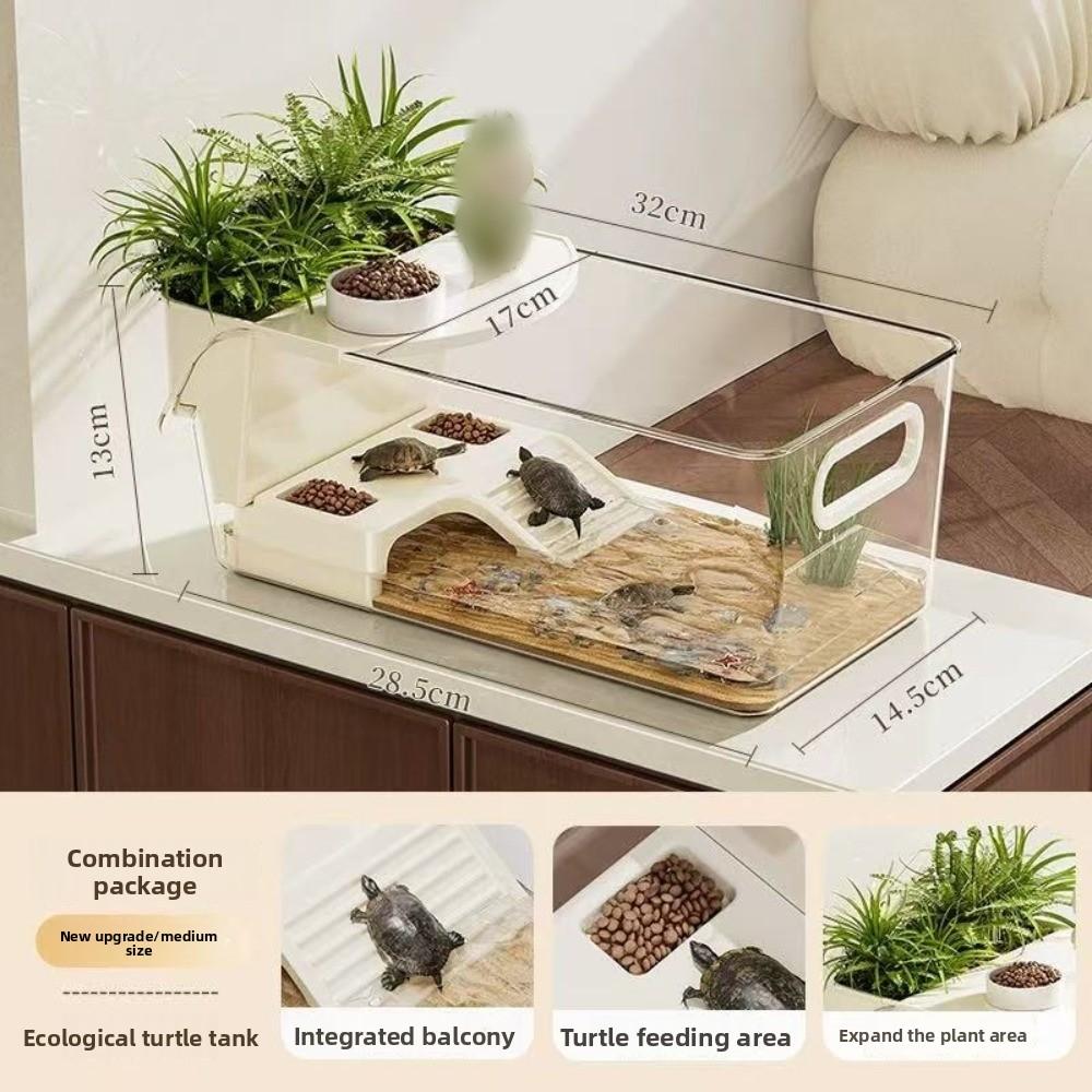 New Plastic Turtle Tank Transparent Easy Clean Turtle Habitat Large Capacity Multi-functional Reptile Terrarium for Amphibian