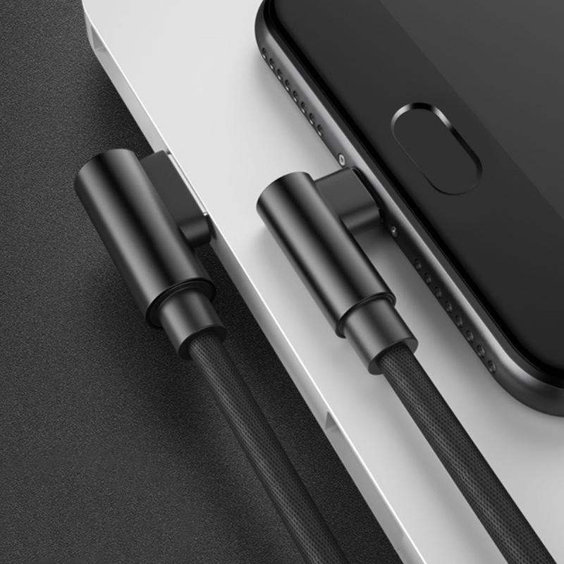 Type C Data Cable With Double Bend Ends And Fabric Weave Durability 90 Degree Elbow For Phones Electronics