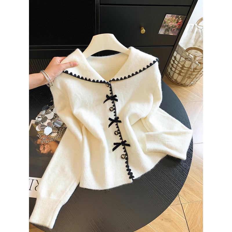 Autumn 2026 Sweet Sailor Collar Knit Cardigan with Bow & Buttons – Fashionable, Versatile, Age-Reducing Sweater