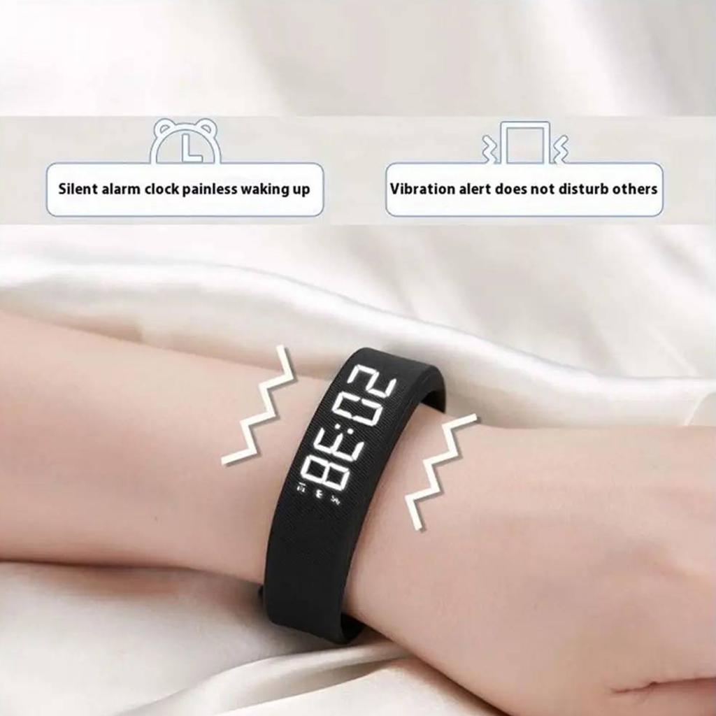 LED Digital Alarm Clock Watch Adjustable Snooze-proof Vibrating Alarm Wristband with Running Pedometer Waterproof Smart Bracelet