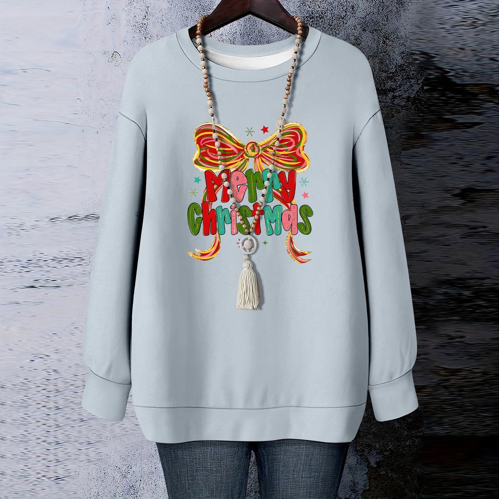 Ladies' Christmas Printed Round Neck Long Sleeved T-shirt Sweatshirt Top