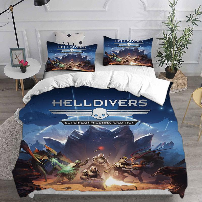 3D HELLDIVERS 2 Bedding Sets Comforter Quilt Bed Cover Duvet Cover Pillow Case 2-3 Pieces Sets Kids Adult Size For Home Textiles