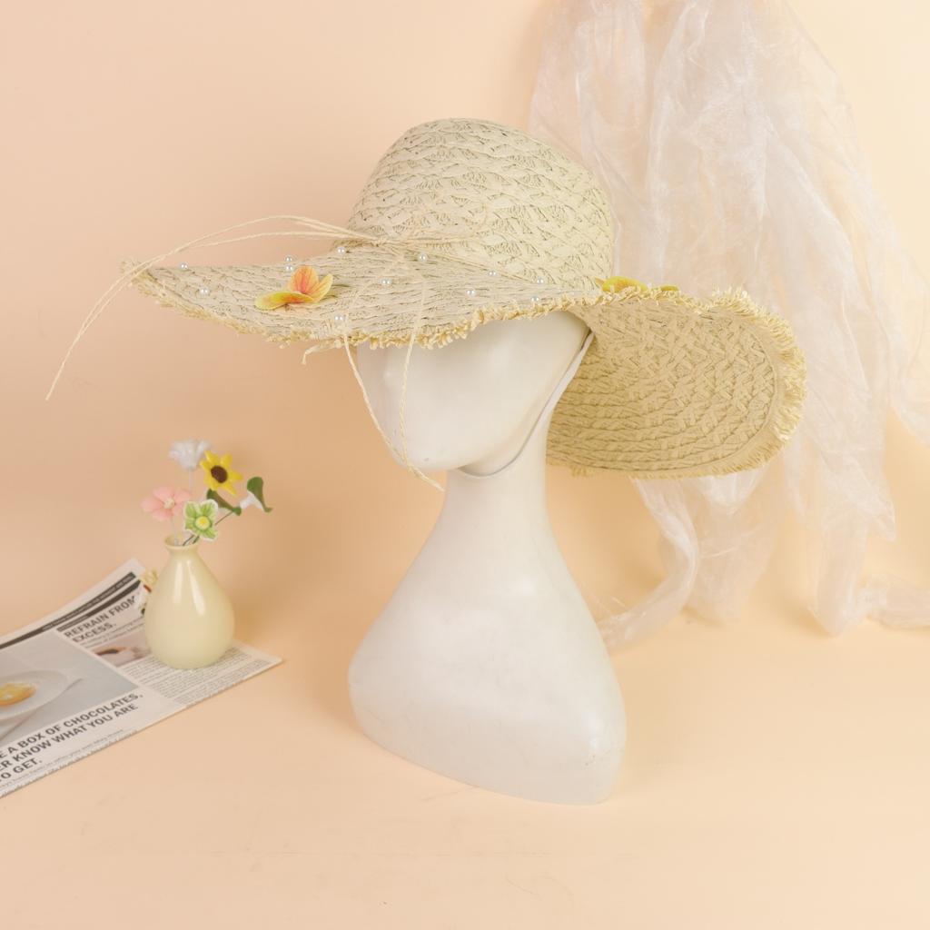 Elegant Floral Straw Hat Beach Sunshade Hat Outdoor UV Protection Breathable Summer Spring Autumn Hat