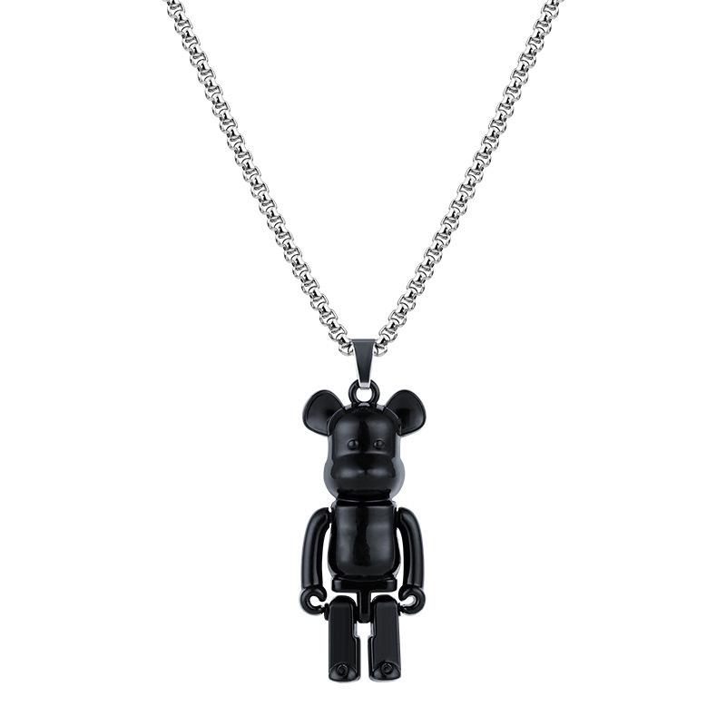 Trendy Hip Hop Titanium Steel Bear Pendant Necklace for Men
