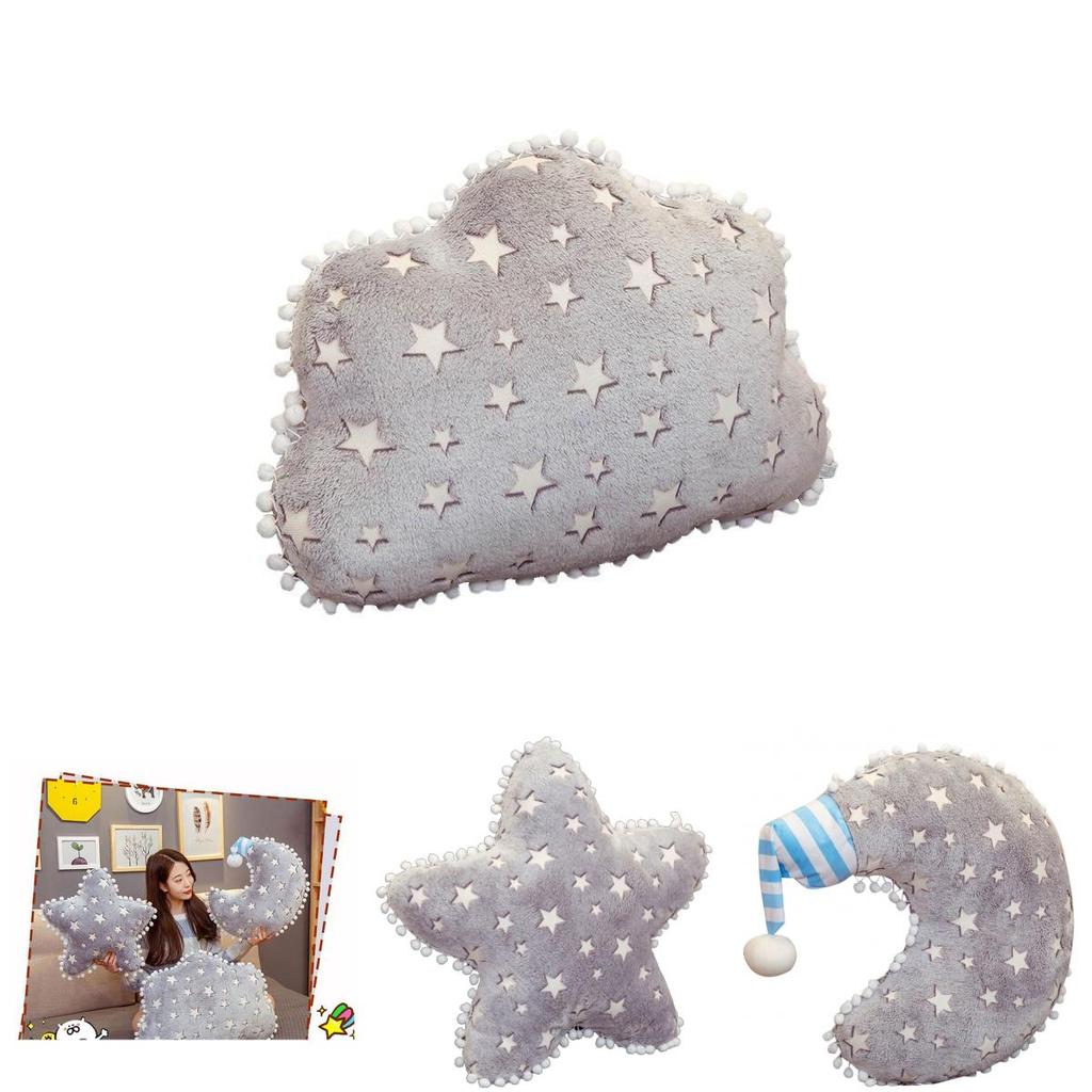 Soft And Fluffy Cloud Star And Moon Plush Pillow Light Up Decorative Sofa Cushion