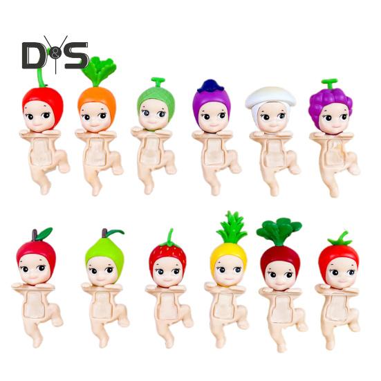 12 st Hållande Haka Ängel Docka Frukt Djur Huvudbonad Ängelfigur PVC Tecknad Ängelfigur Bokhylla Skrivbordsdekoration Prydnad