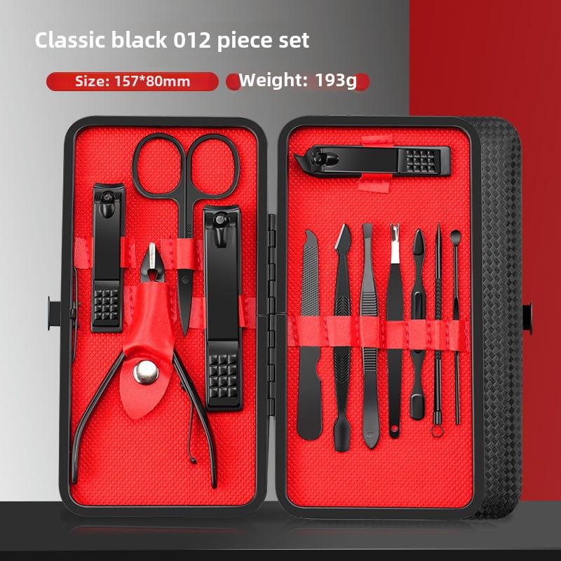 24-Piece Stainless Steel Nail Care Set - Black & Red