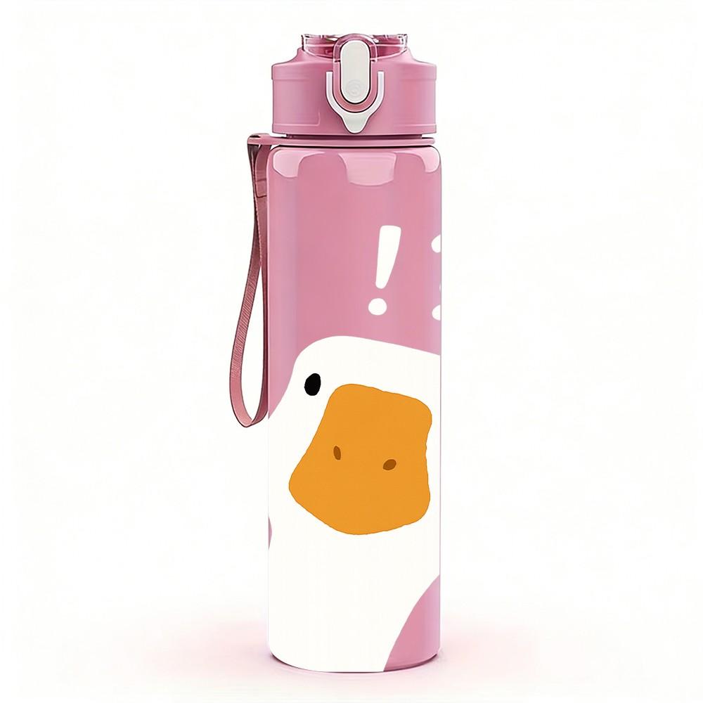 1PC Simple White Duck Head Graphic 750ml Color Plastic Sports Water Bottle Leakproof Flip Straw Lid For Sports Office Home Use