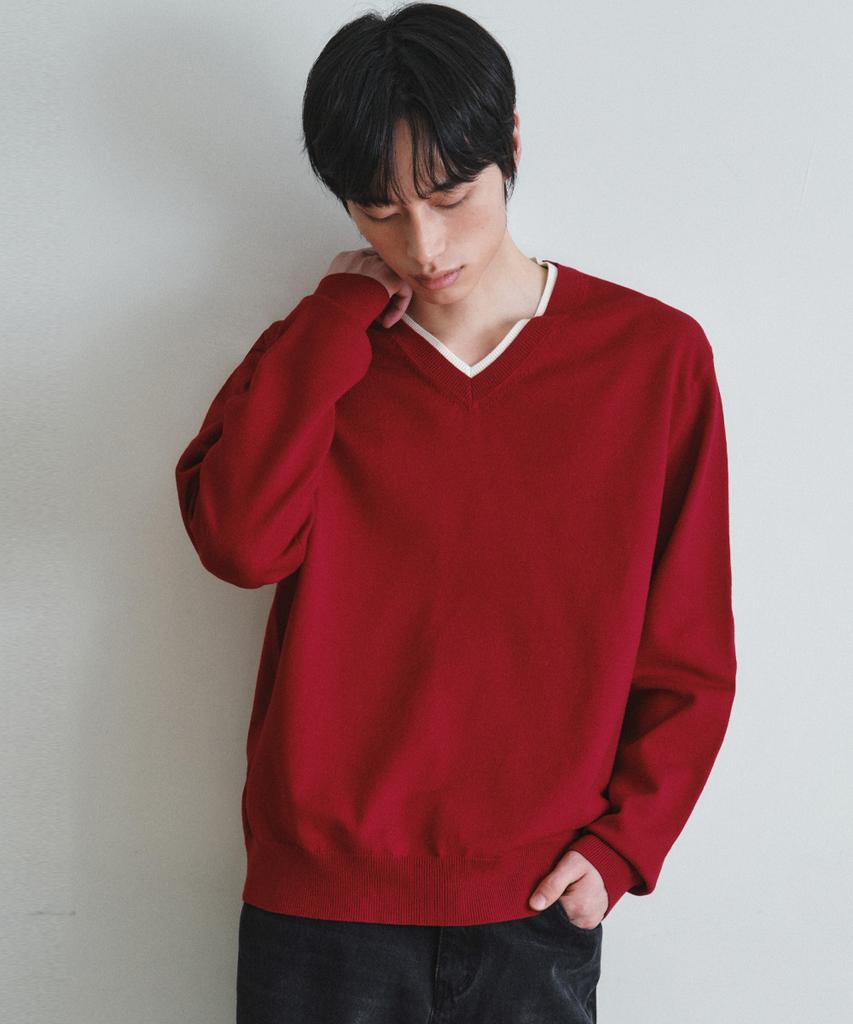 Wednesday Oasis Washable Double Layered V-Neck Knit_Red(Wc26Kn34)