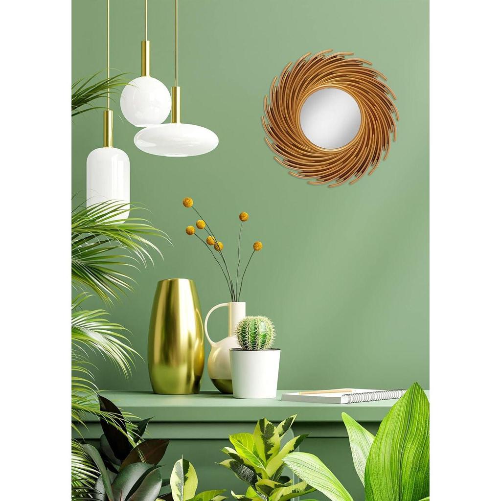1 Pcs Round Spiral Shape Fiber Wall Mirror with Acrylic Golden Aesthetic Frame with Hook for Hanging