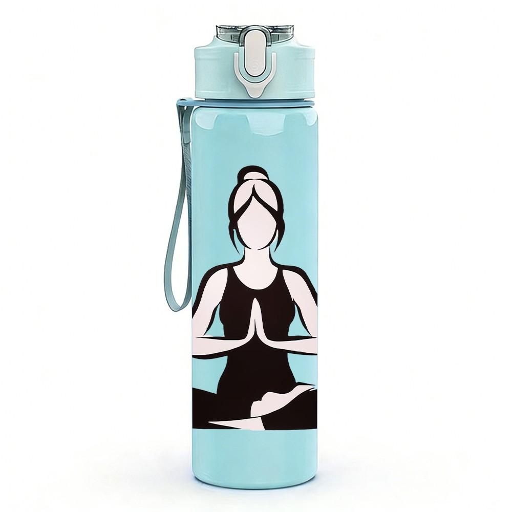 1PC Woman Yoga Meditation Sitting Print 750ml Color Plastic Sports Water Bottle Leakproof Flip Straw Lid Suitable for Sports Office Home Use