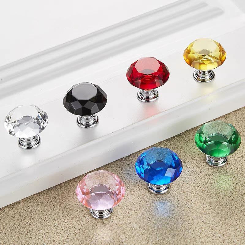 12/20Pcs 30mm Door Knobs Set Colorful Diamond Clear Crystal Glass Zinc Alloy Auxiliary Cabinet Wardrobe Handles Drawer Pull