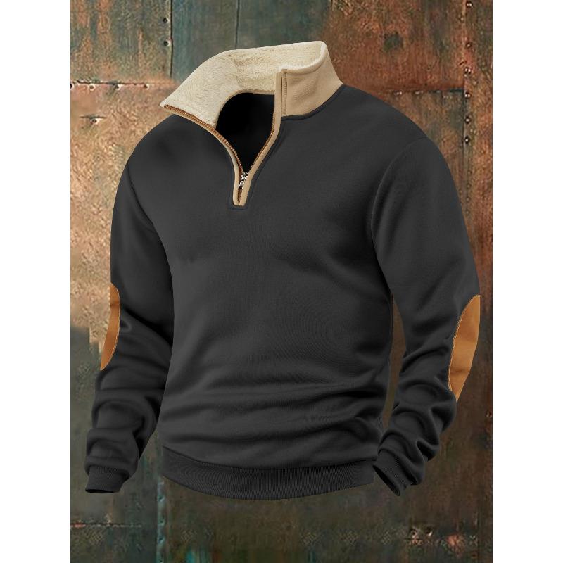 New Sweater Retro Splicing Embroidered Semi-open Placket Men's Long-sleeved Sweater