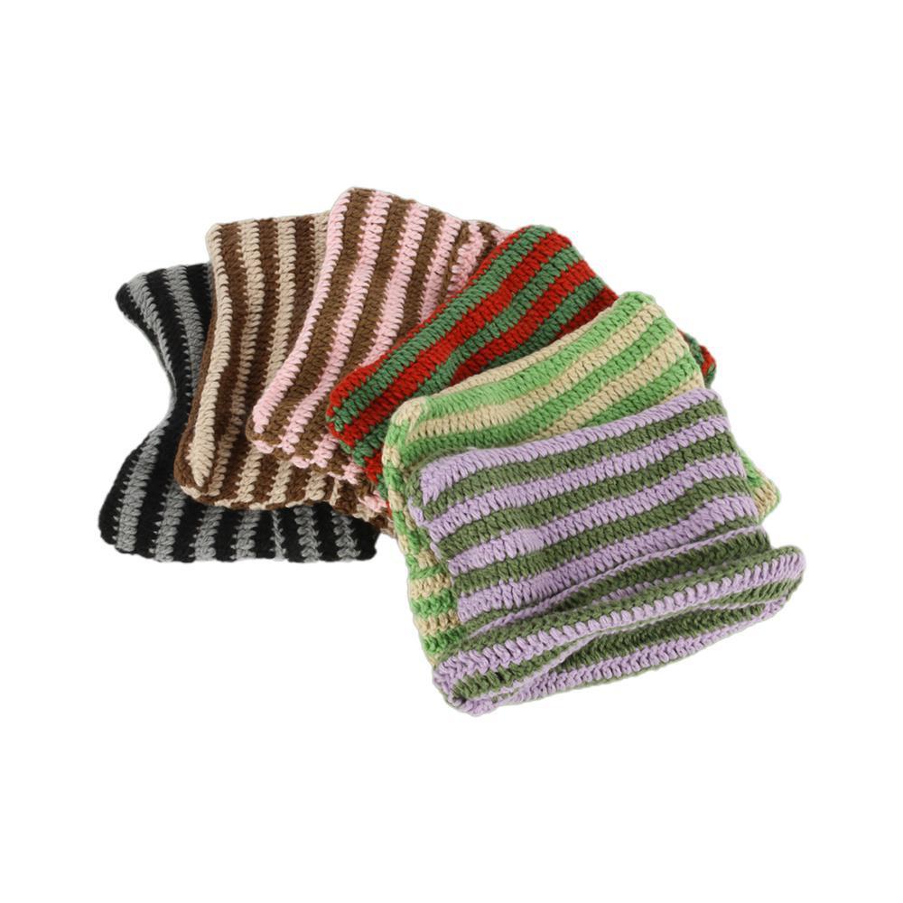 Gestreifte Strickmütze, gehäkelt, süße Katzenohren, Beanie-Mütze für Damen und Mädchen, modisch