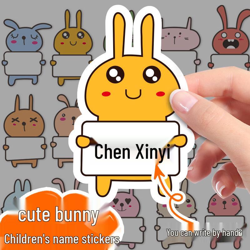 Cute Cartoon Rabbit Name Stickers for Kids - Self-Adhesive Labels for Water Bottles, Books, and More
