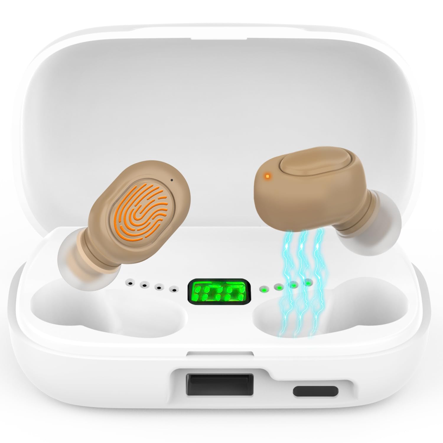 

Слуховой аппарат для Шуонки Новый Легкий Автоматический Мощность Громкость до Часов Непрерывной 1200 мАч Зарядный чехол Добавляет 200 Часов Шума Уровень Аккумулятора бежевый