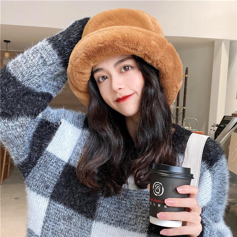 Hot Fashion Fake Rabbit Fur Hats Super Soft Women Winter Hat Cotton Lining Warm Russian Fashion Ski Beanies Plush Solid Color