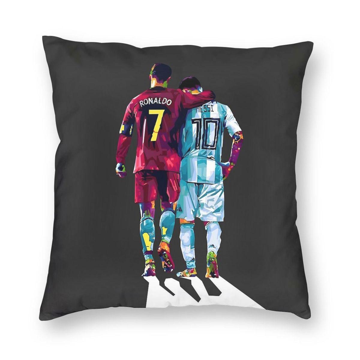 

Cristiano Ronaldo Lionel Messi Square Pillowcase Polyester Linen Velvet Printed Zip Decor Home Cushion Cover 12x12Inch