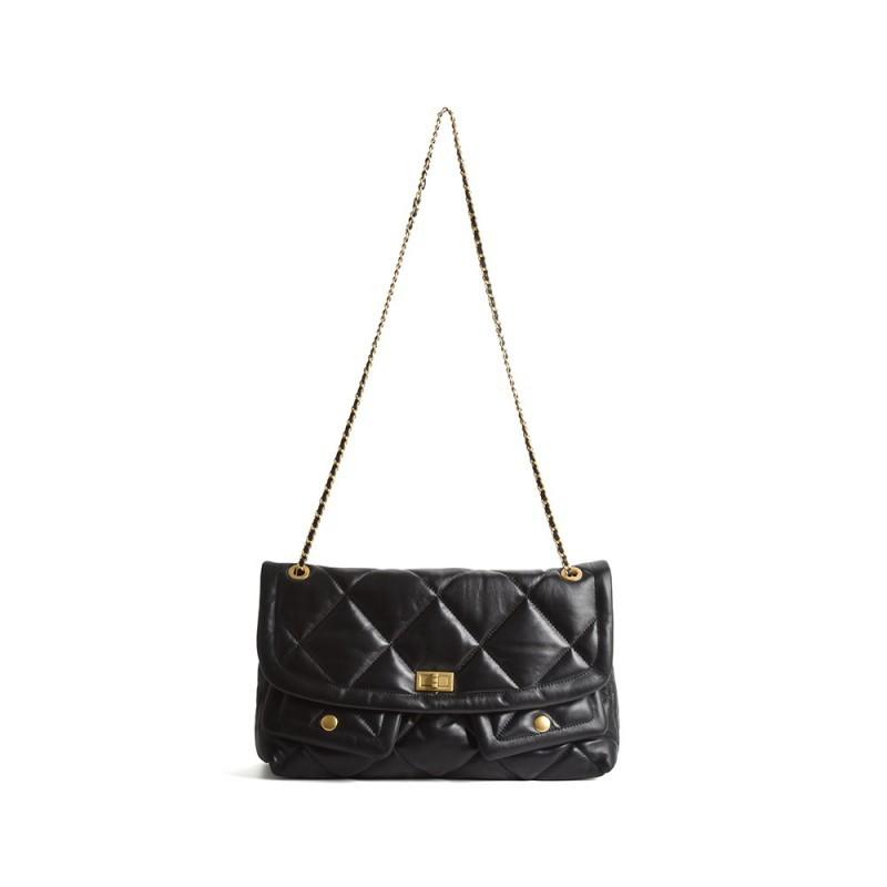 Xiaoxiang Layer Cowhide Grid High-end Chain Bag Women's Doubles Pocket Large Capacity Versatile Single Shoulder Tote