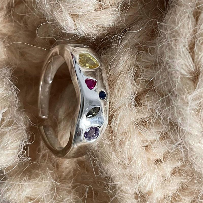Ring Copper Fashionable For Women With Unique Geometric Design And Colorful Zircon Candy