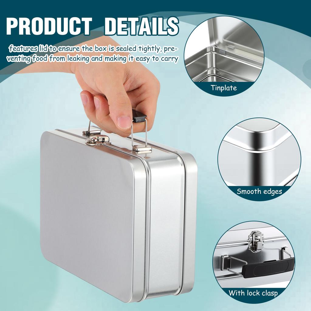Tinplate Metal Lunch Box Retro Style with Handle and Tight Seal Flip Lid Spacious Leakproof Food Storage Container for Meals