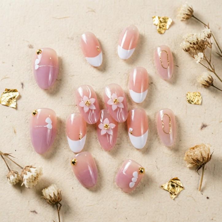 Cherry Blossom French Pink Girly Elegant Handmade Wearable Nail Art Stickers