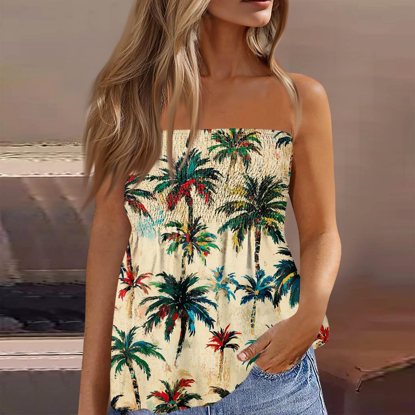 

Летние топы-трубы для женщин, милая сексуальная футболка без рукавов с открытыми плечами и цветочным принтом L армия зеленый