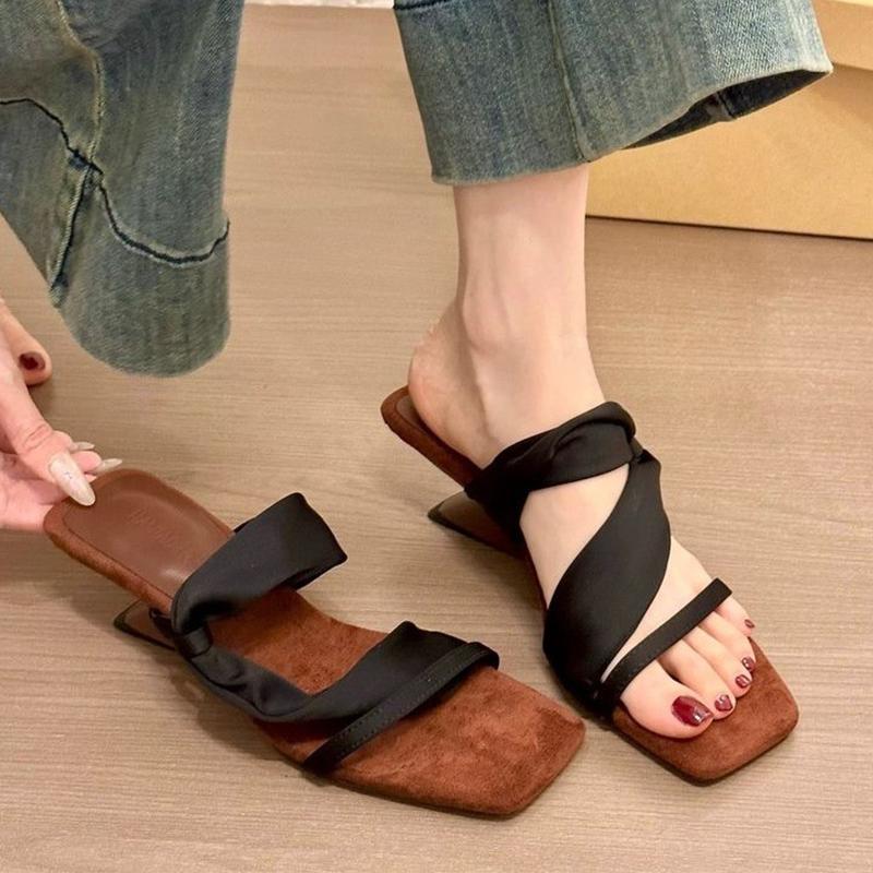 

Женские тапочки Туфли на среднем каблуке Элегантные туфли-лодочки Летняя обувь на каблуке Женщина 2025 Дизайнерский бренд Уютные Zapatos De Mujer 40 чёрный