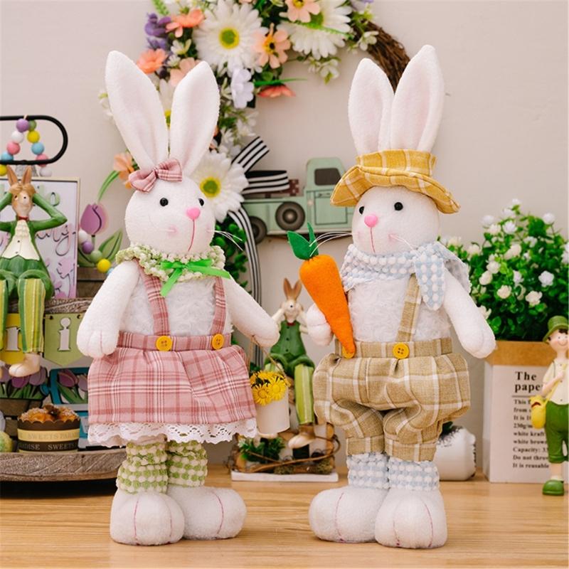 Spring Rabbit Doll Rabbit Figure for Easter Party Decors Kids Holiday Gift Colorful Accent for Windowsill Shelf