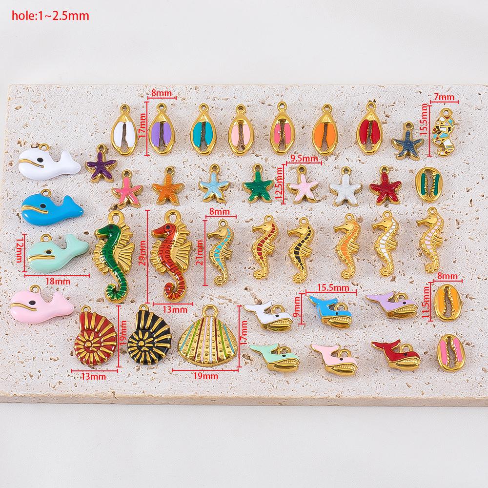2pcs Stainless Steel Ocean Animals Pendant Whales Seahorses Conch Shells Marine Bracelets Earrings Charm for Jewelry Making Gift