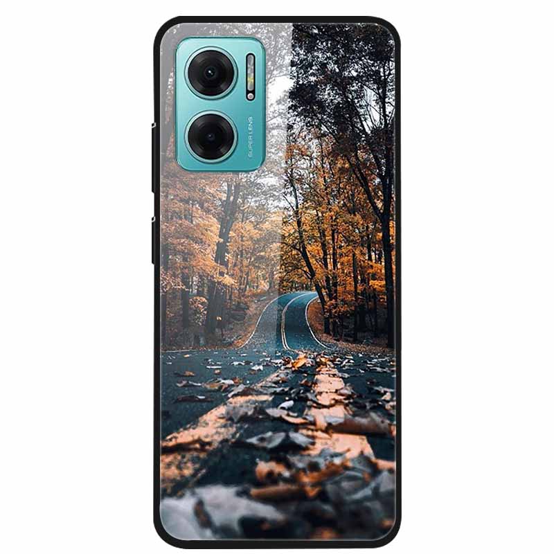 Case For Xiaomi Redmi Note 11E Luxury Tempered Glass Hard Back Cover For Redmi Note 11E Capa Shockproof Flower Funda Wolf Coque