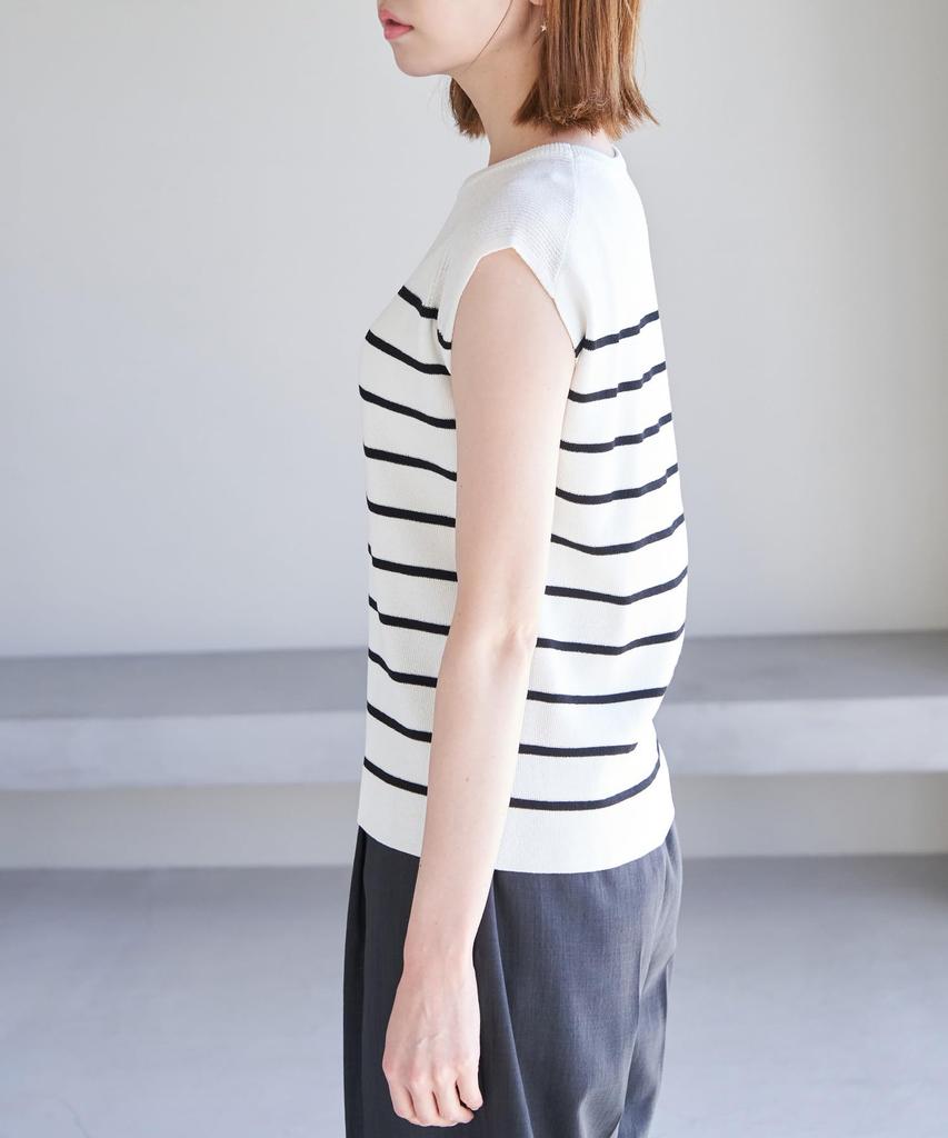 ROPE PICNIC Sheer Decollete Zero Sleeve Knit Size Medium Women's Pullover, GDM13350, 15,