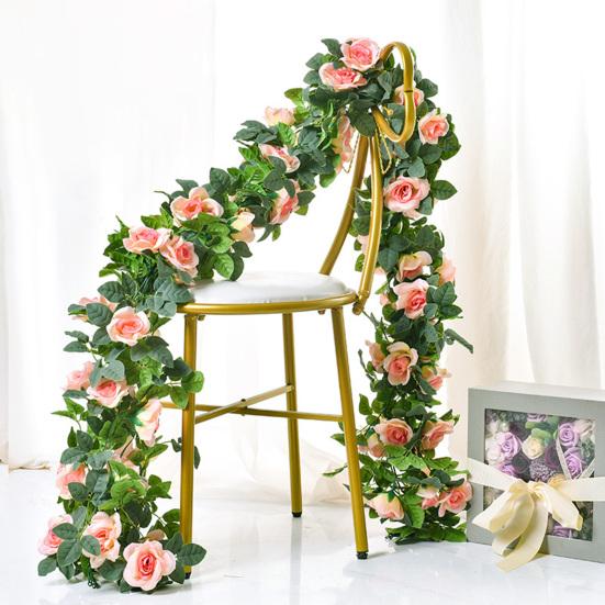 220CM Sztuczny Girlanda z Kwiatów Róży 16 Głów Odporna na UV Realistyczna Sztuczna Rattanowa Winorośl Dekoracja Wisząca na Ślub i Przyjęcie Symulacja Kwitnienia