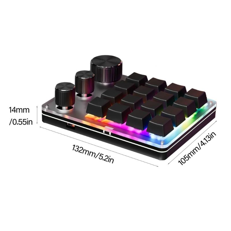 USB C Macro Keypad with 16-Key and 3 Knobs Programmable  Mechanical Gaming Keyboard for Efficiency Gaming and Office