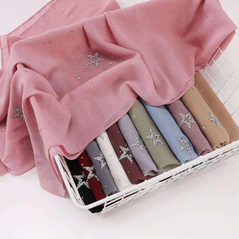 Chiffon Star Rhinestone Long Scarf Ethnic Malay Headscarf For Women