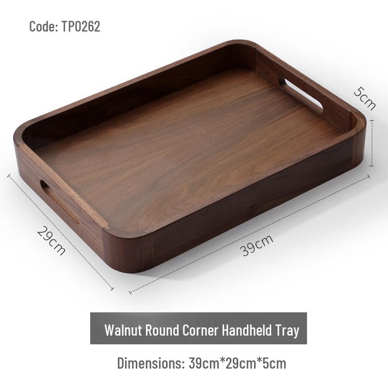 Luxury Black Walnut Tray: Rectangular Solid Wood for Home, Tea, & Water Cups, with Round Plate