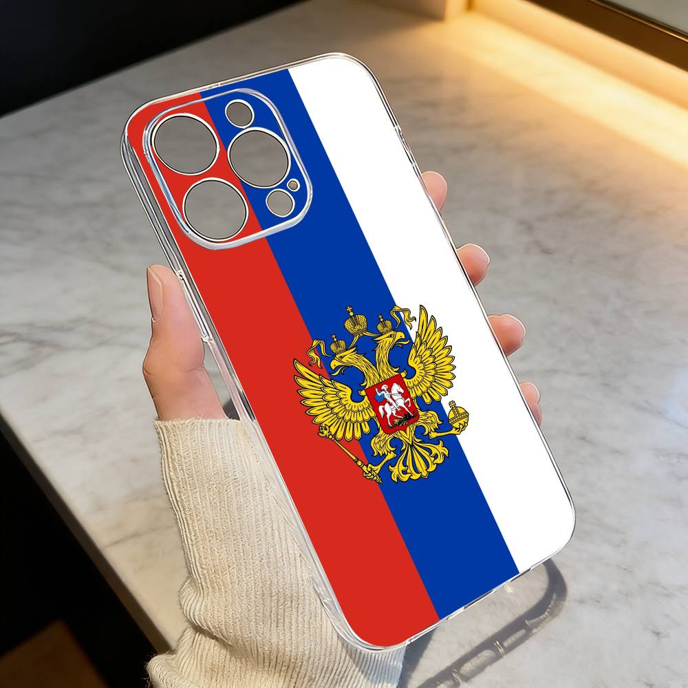 Russia F-Flag National Emblem  Phone Case For iPhone 17 16 15 14 13 12 11 Mini Pro Max Plus Transparent Cover