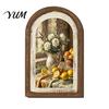 Teak Wood Wall Art Lemon Arched Decor, Pastoral Flowers Wooden Sign, Nordic Desktop Decorative Ornament Style Decoration for Home Kitchen Bedroom