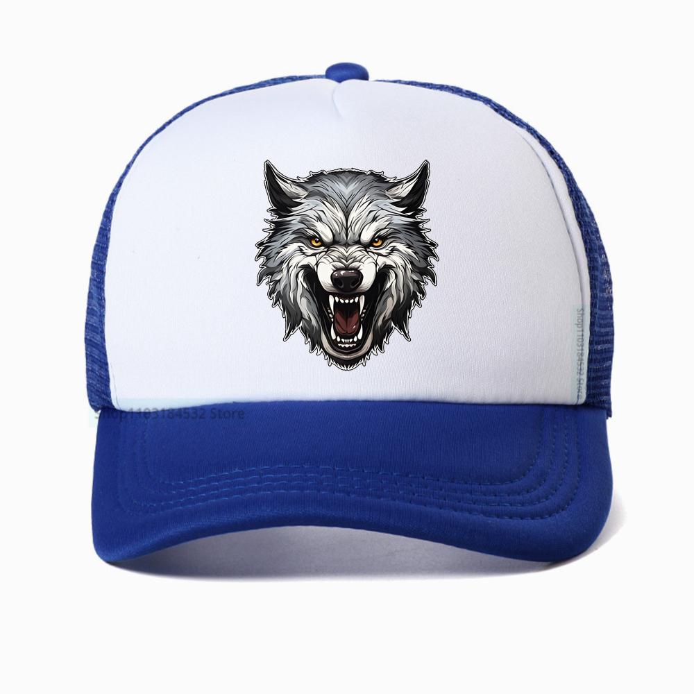 Ferocious Wolf Breathable Baseball Cap Unisex Mesh Snapback Visor Hip Hop Cotton Solid Color Trucker Hat Bone